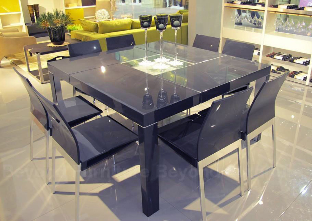 Dining Tables Incavo Square Dining Table Glossy Dark Grey